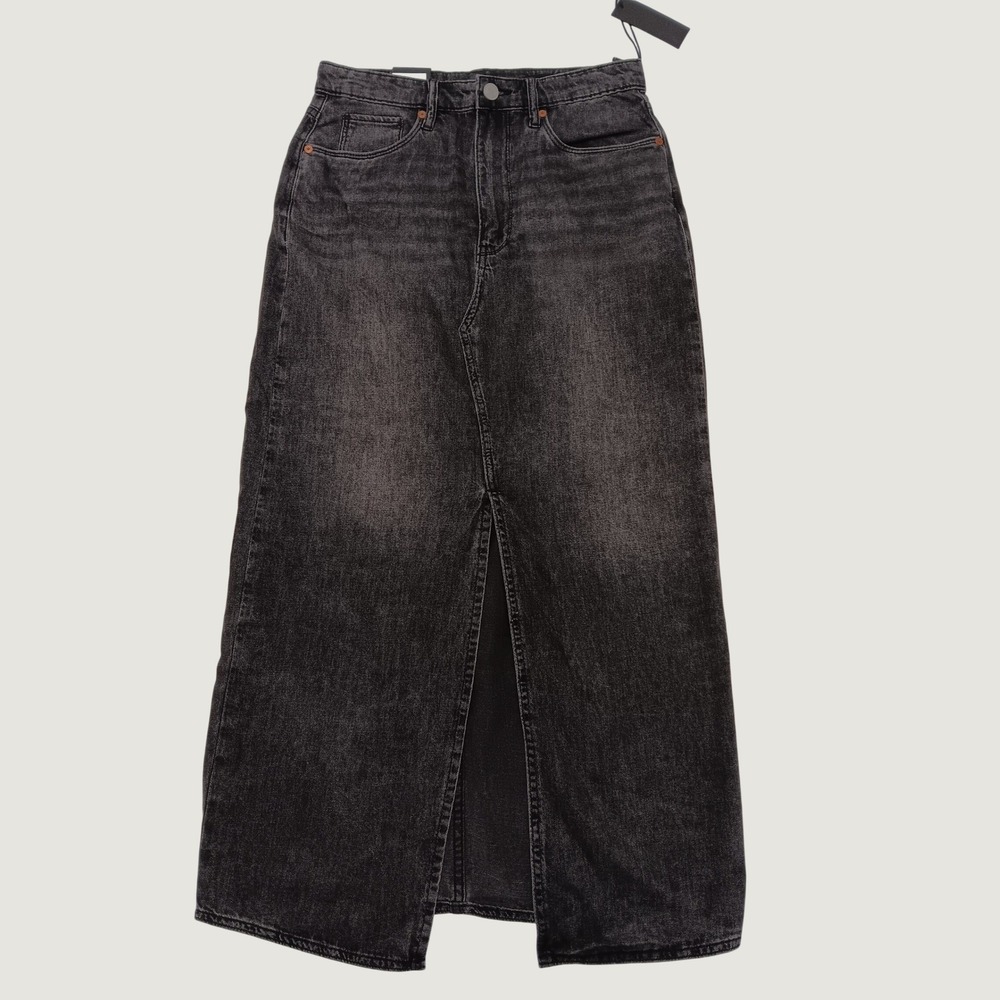 BLANKNYC Womens 01MI0845 Faded Black Acid Wash Denim Maxi Skirt Size 27 NWT